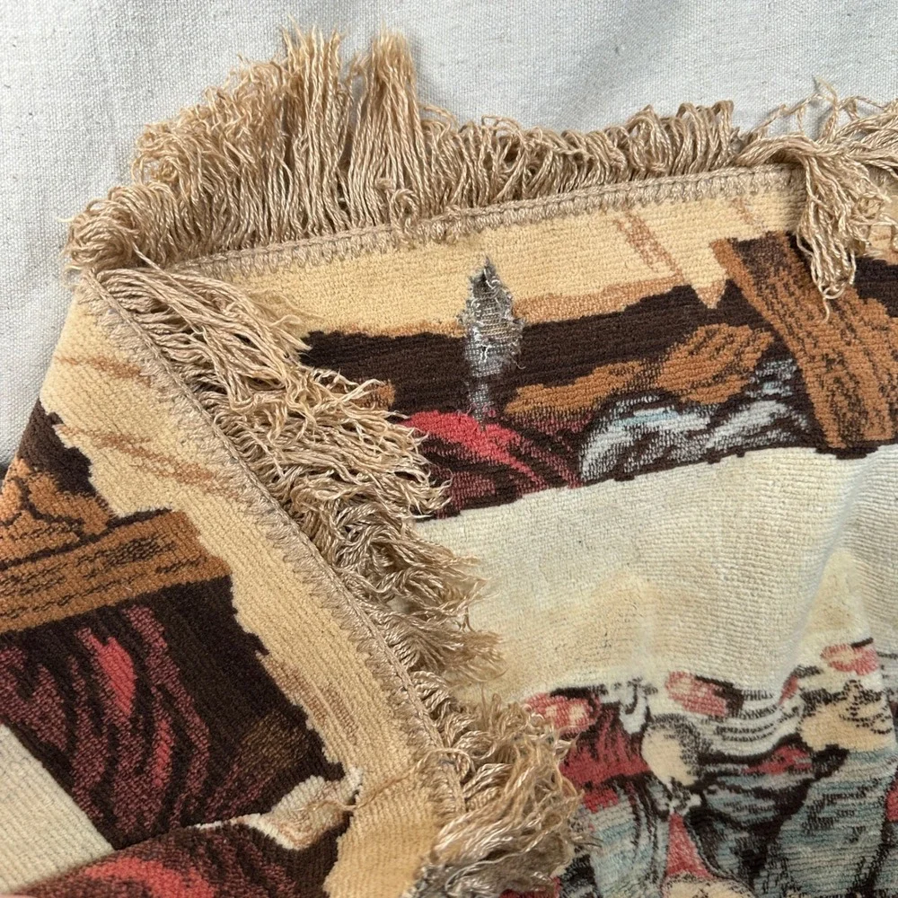 Vintage The Last Supper Woven Tapestry Wall Hanging Fringed Religious Art
